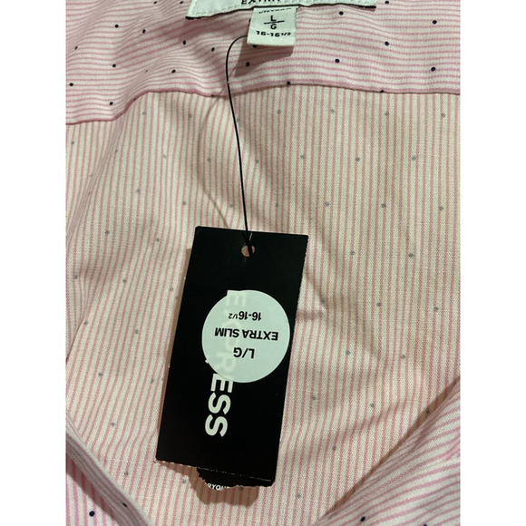Express Dress Shirt Men's L 16-16 1/2 Pink Striped Extra Slim Point Collar New - Picture 3 of 5